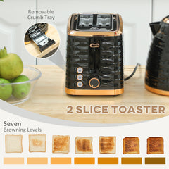 3000W 1.7L Rapid Boil Kettle & 2 Slice Toaster, Kettle and Toaster Set with 7 Browning Controls and Crumb Tray, Black