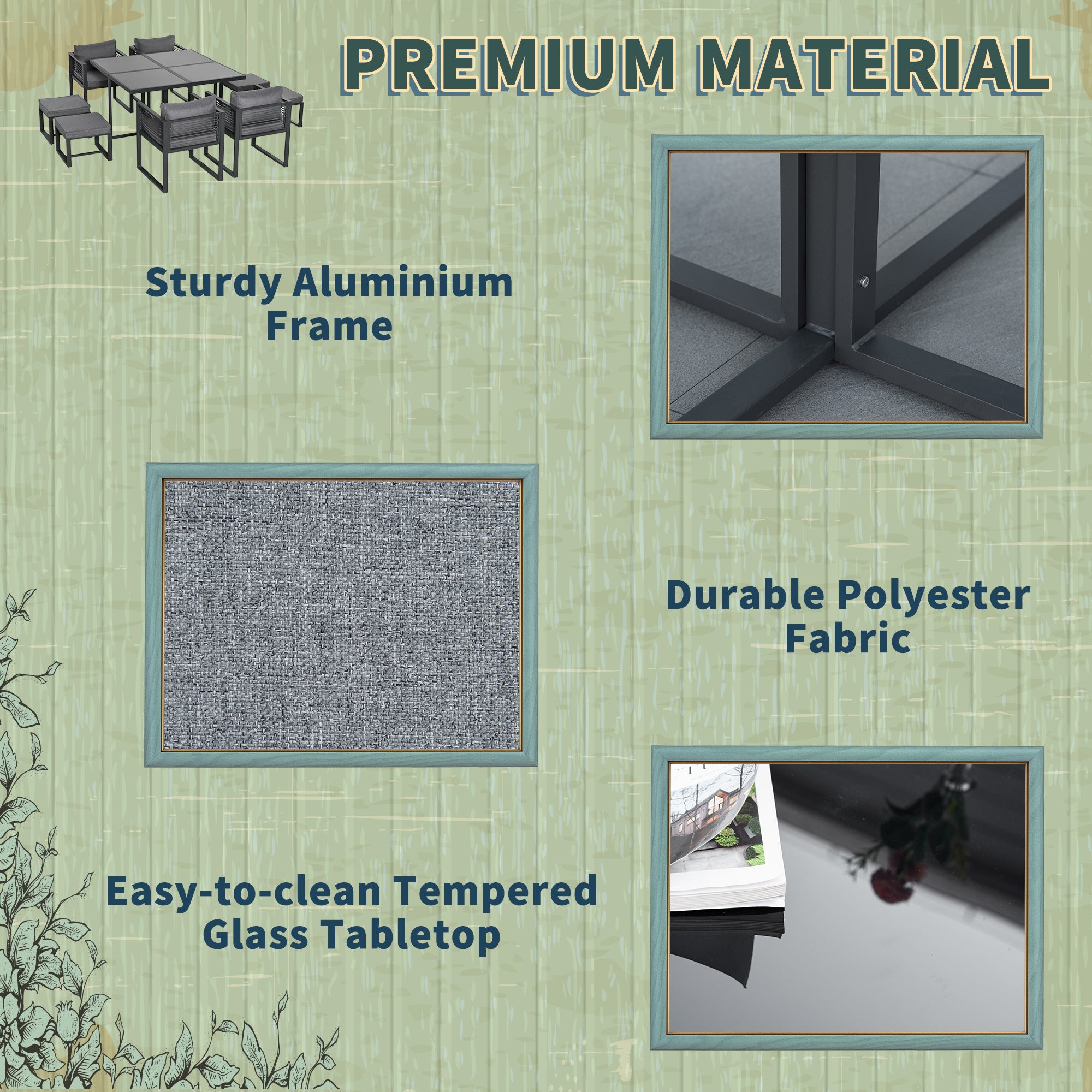 Nine-Piece Aluminium Garden Set, with Glass-Top Table - Grey