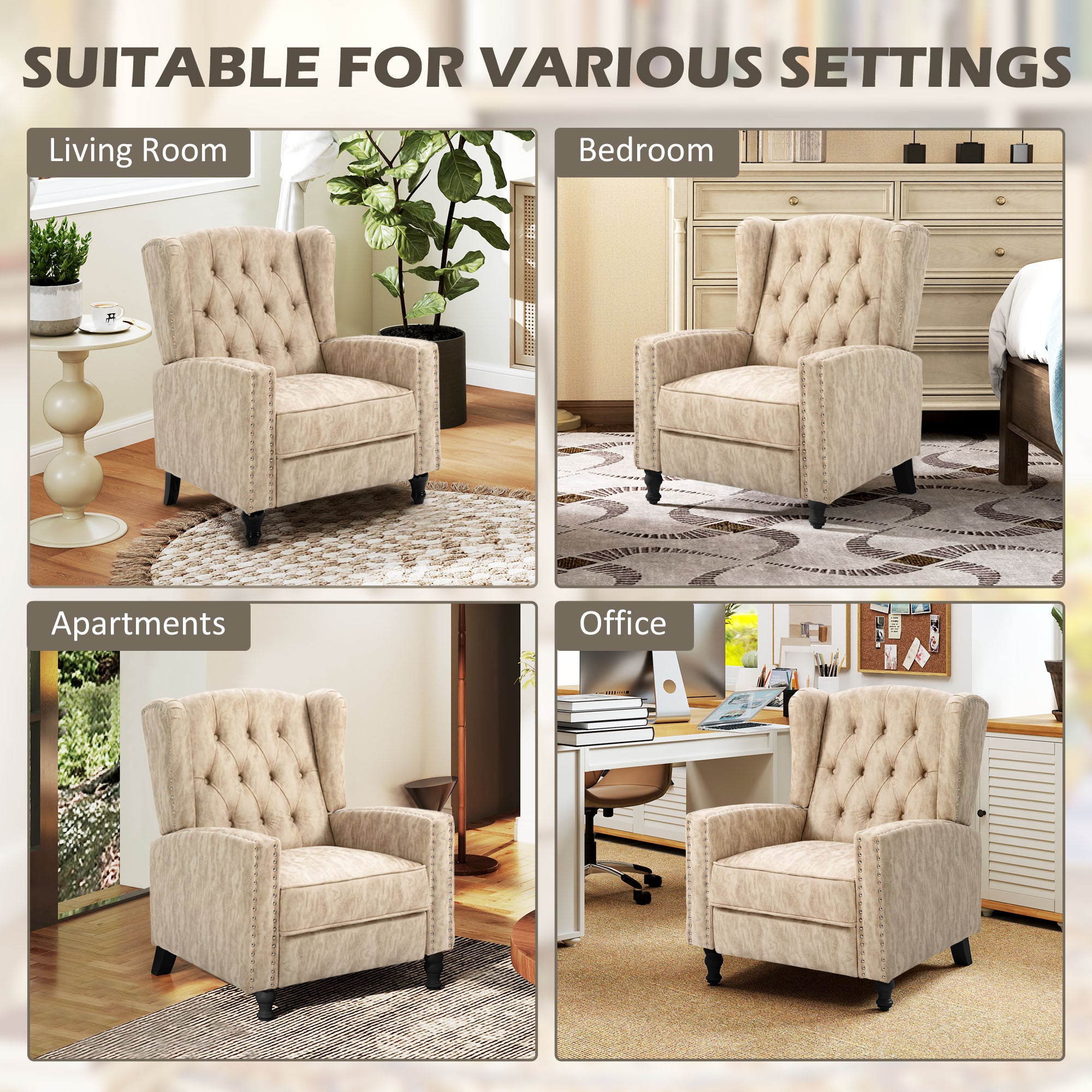 Chesterfield-Style Reclining Armchair - Beige