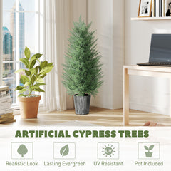 Fynco - 90cm Artificial Cypress Trees Set of 2, UV Resistant Artificial Plants with Decorative Pot, Fake Plants for Indoor Outdoor Decor, Green
