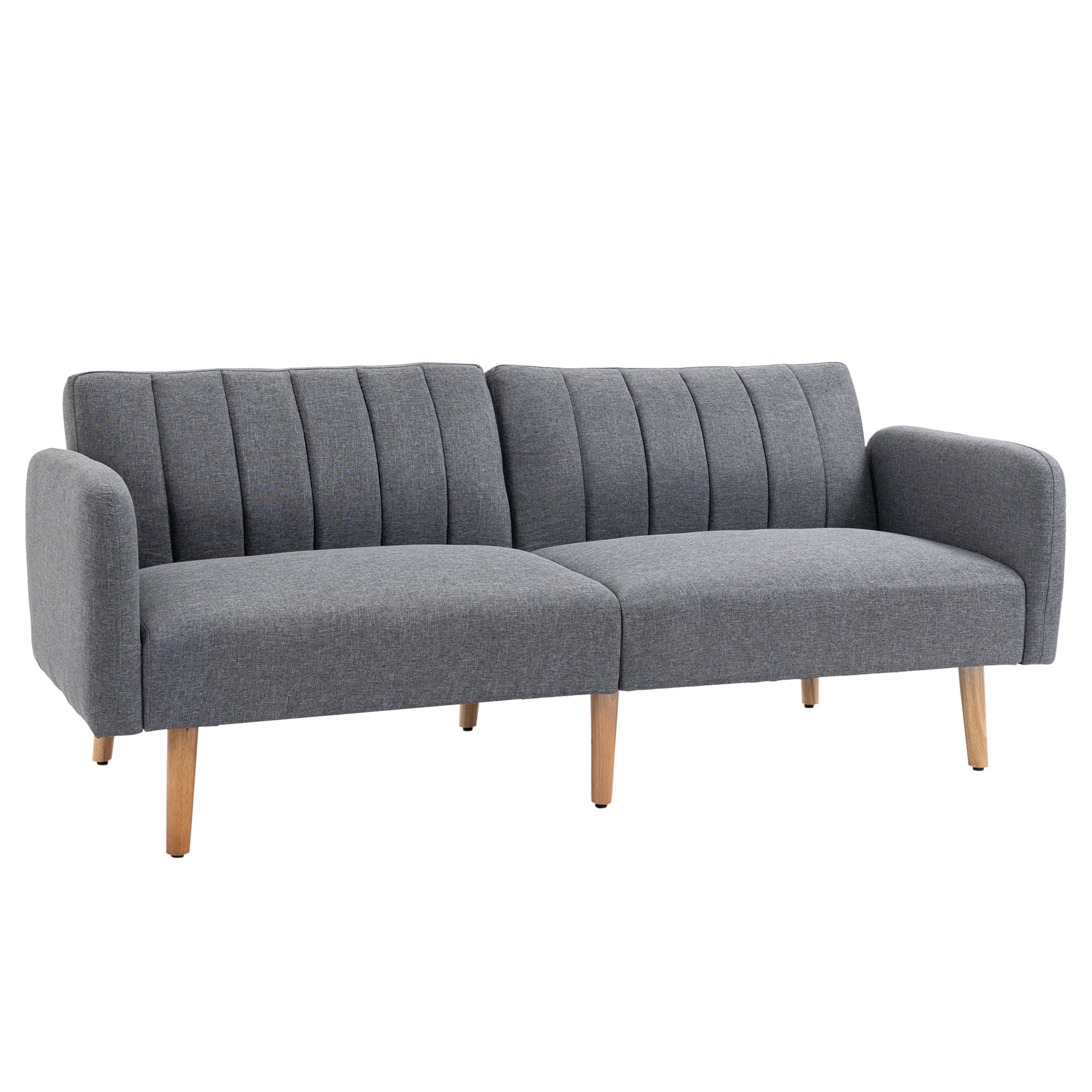 3 Seater Sofa Bed, Convertible Linen Fabric Sofa Couch, Click Clack Sofabed with Adjustable Split Backrest for Living Room, Bedroom, Guest Room, Grey