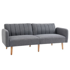 3 Seater Sofa Bed, Convertible Linen Fabric Sofa Couch, Click Clack Sofabed with Adjustable Split Backrest for Living Room, Bedroom, Guest Room, Grey