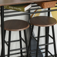 Bar Table Set, Bar Table and Stools Set, Footrest and Storage Shelf, for Kitchen, Dining Room, Pub, Cafe, Black and Oak