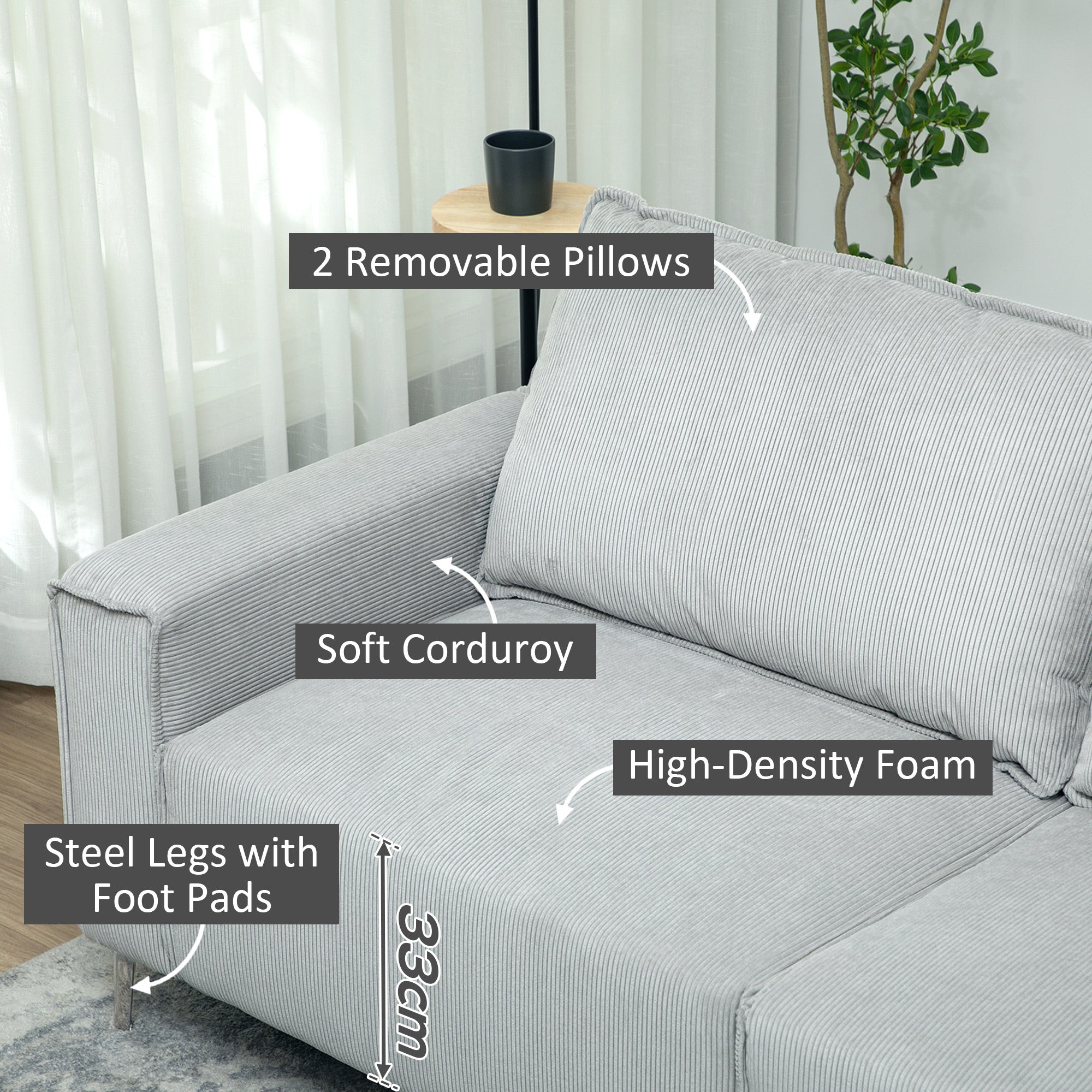 Three-Seater Corduroy - Light Grey