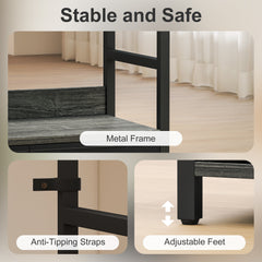 Fynco - Industrial Bookcase, 6-Tier Tall Bookshelf with 3 Fabric Drawers - Grey