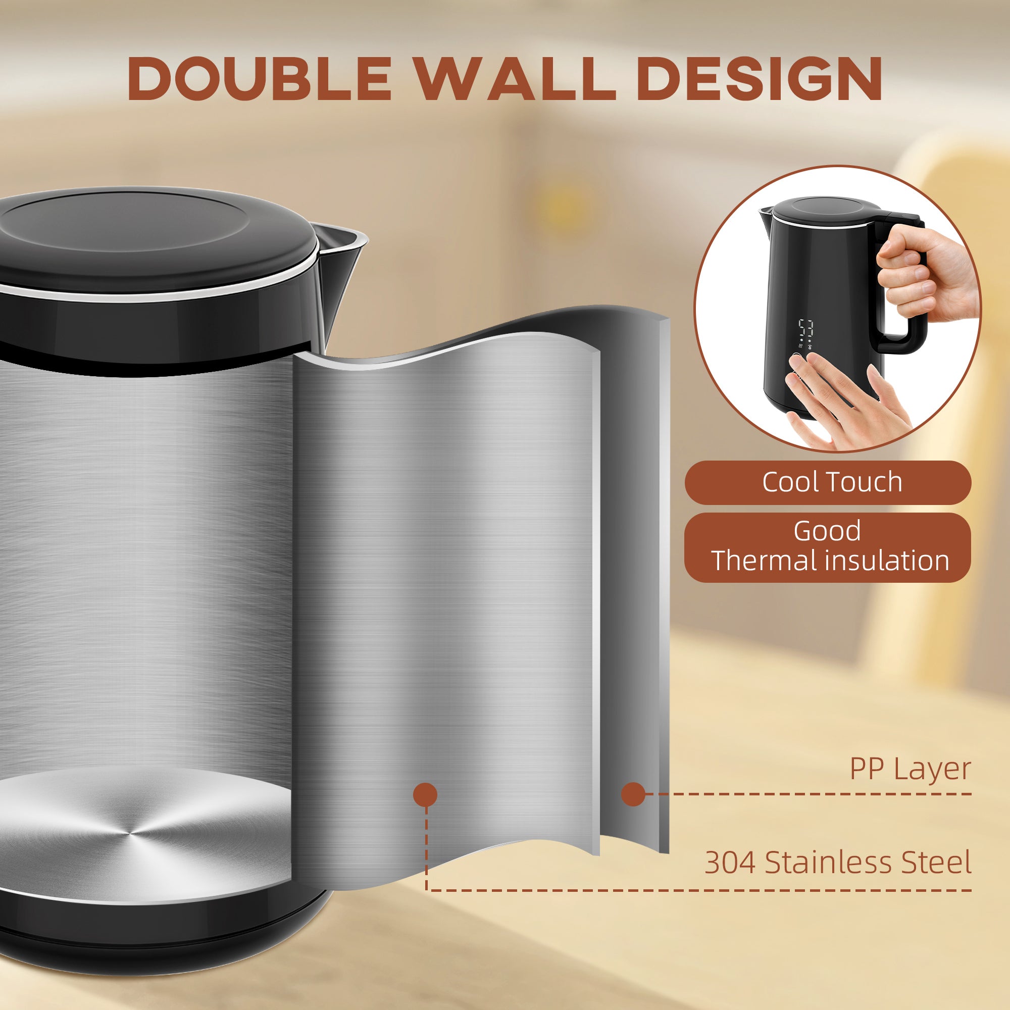 Polished Metal Kettle and Toaster Set - Black