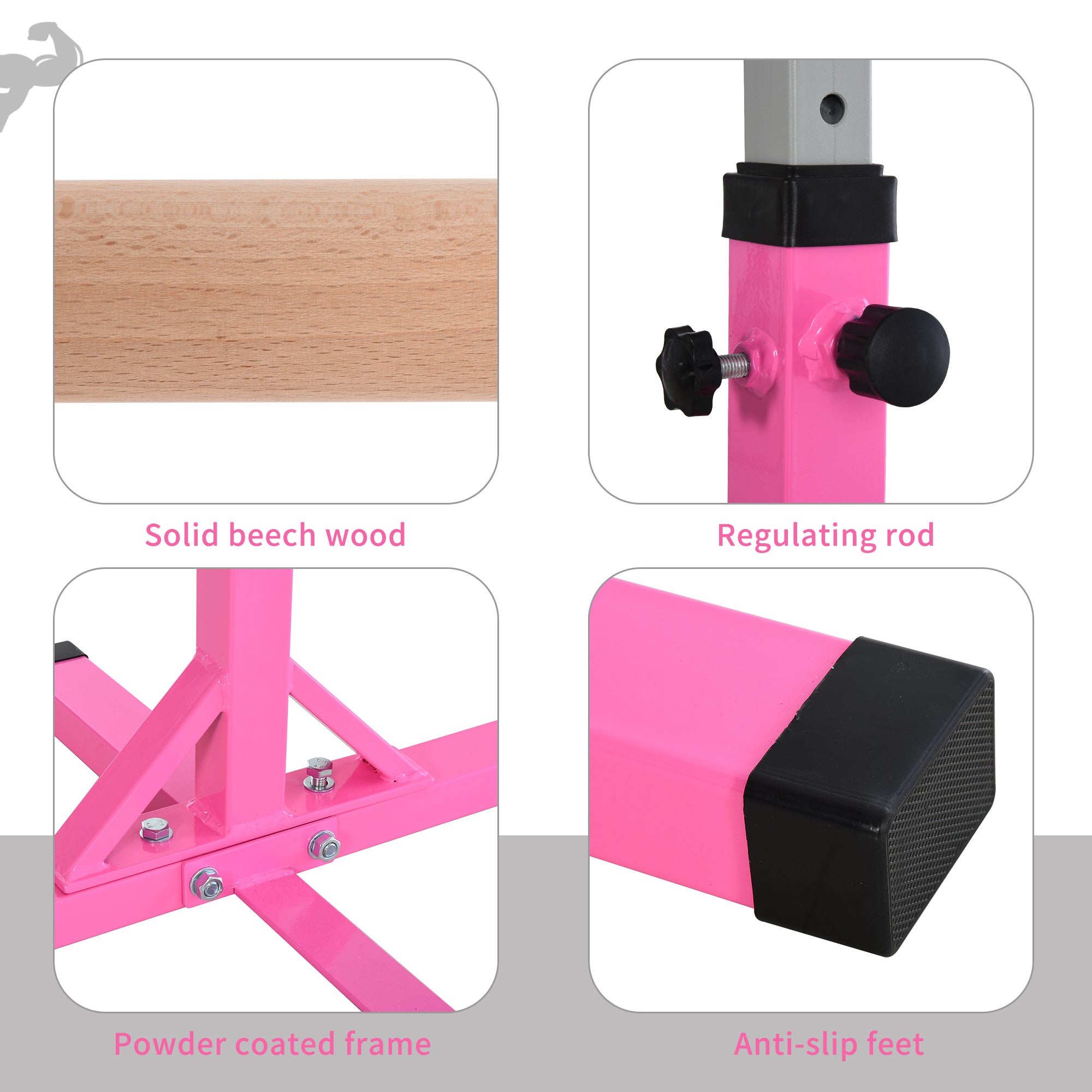 Height Adjustable Gymnastics Horizontal Bar for Kids, Children Junior Kip High Bar Fitness, Pink