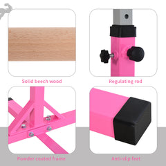 Height Adjustable Gymnastics Horizontal Bar for Kids, Children Junior Kip High Bar Fitness, Pink