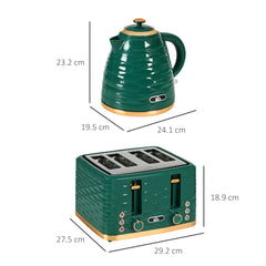 3000W 1.7L Rapid Boil Kettle & 4 Slice Toaster, Kettle and Toaster Set with 7 Browning Controls and Crumb Tray, Green
