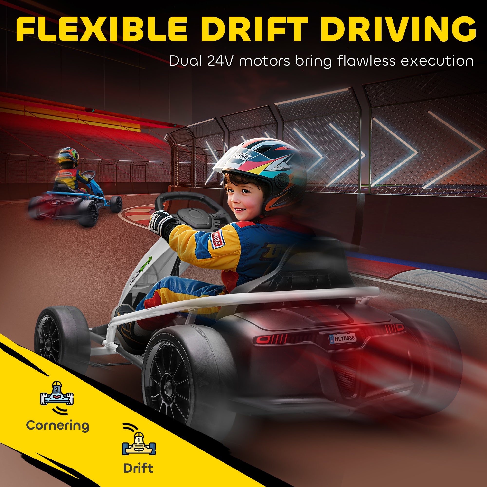 24V Electric Go Kart for Kids, Drift Ride-On Racing Go Kart with 2 Speeds, for Boys Girls Aged 8-12 Years Old, White