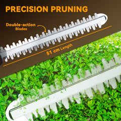 20" Cordless Hedge Trimmer, 21V Electric Hedge Cutter with 51cm Dual Action Blade, 2 x 4000mAh Batteries and Brushless Motor for Garden Branches, Shrubs, Twigs, Orange