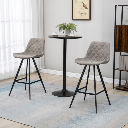 Set Of 2 Bar Stools Vintage Microfiber Cloth Tub Seats Padded Comfortable Steel Frame Footrest Quilted Home Bar Cafe Kitchen Chair Stylish Grey