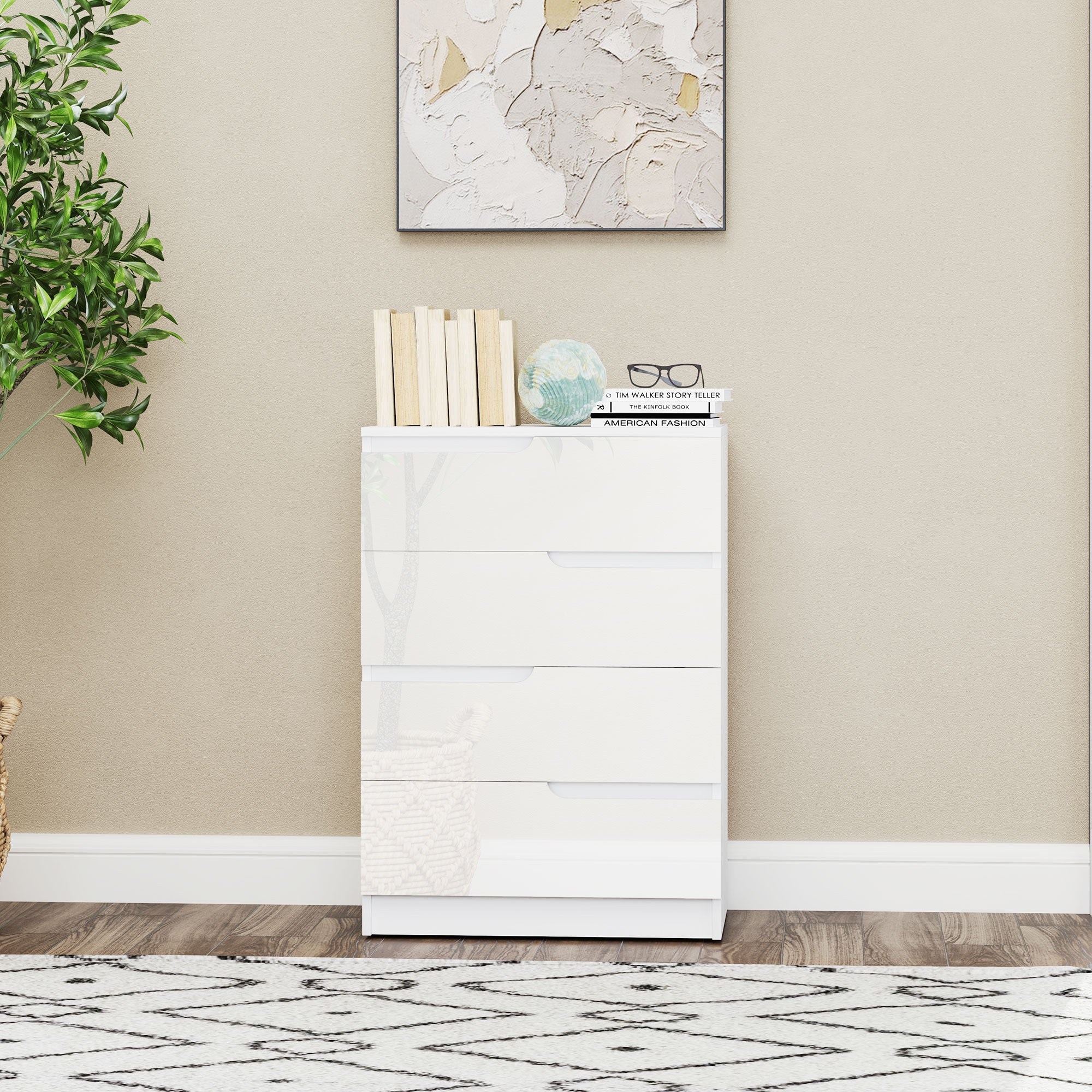 Chest of Four High Gloss Front Drawers - White