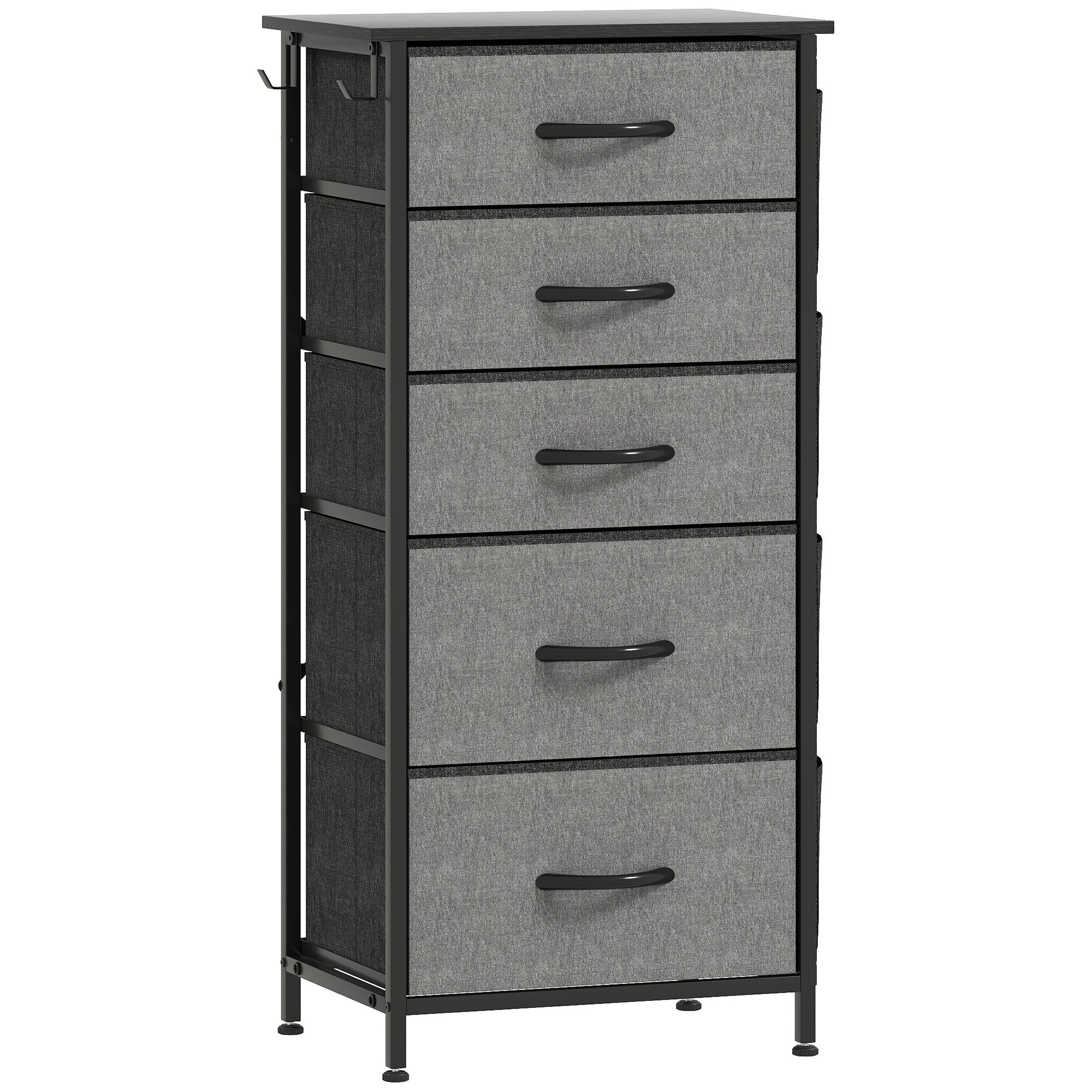 Chest of Five Fabric Drawers - Charcoal Grey