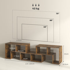 TV Stand for TVs up to 75 Inches, Free Combination TV Unit with Storage Shelves, Extendable Entertainment Centre for Living Room, Rustic Brown