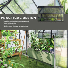 Fynco - 190 x 253 cm Walk-In Polycarbonate Greenhouse - Dark Grey