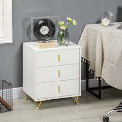 Set of 2 Elegant Chest of Three Drawers - White/Gold-Tone