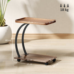 2-Tier Mobile C-Shaped Side Table - Brown