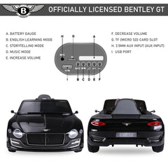 Bentley GT Licensed 12V Electric Car for Kids, Kid's Electric Ride on with Remote Control, Ride on Car with LED Lights, Music, for 3-5 Years, Black
