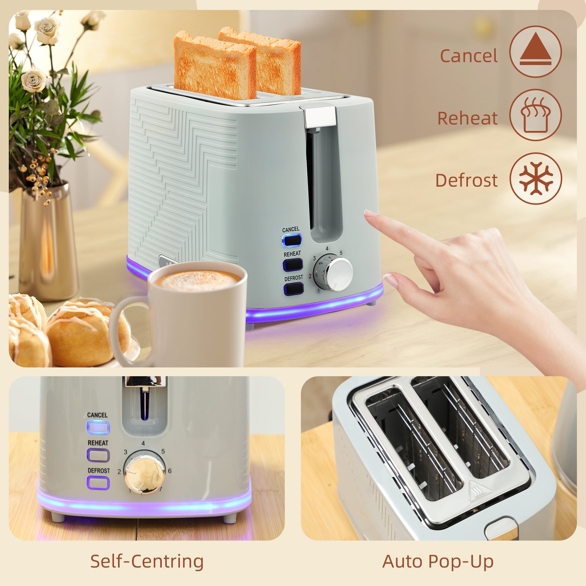 Fynco - Modern Kettle and Toaster Set - Grey