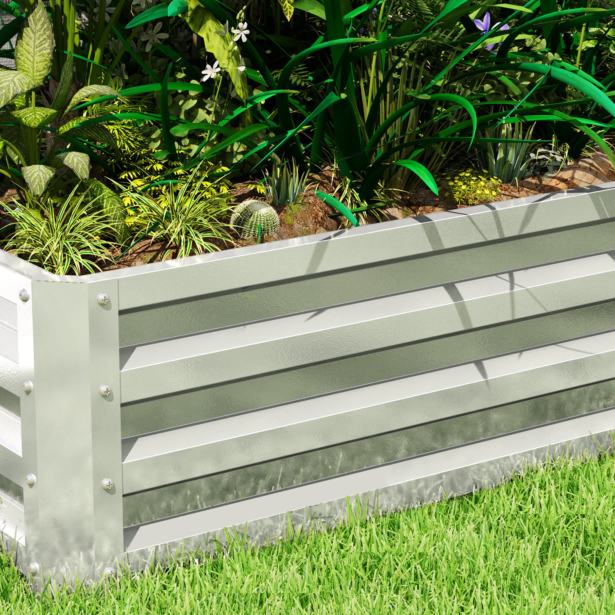 Fynco - Raised Beds for Garden, Galvanized Outdoor Planters, for Herbs and Vegetables, Use for Patio, Backyard, Balcony, Silver