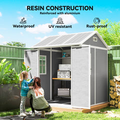 Fynco - 6 x 6ft Garden Shed with Floor, Window, Lockable Doors and Vents, Wood Effect Resin Tool Shed for Outdoor Patio, Grey