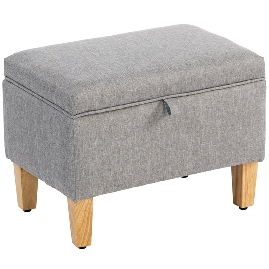 Fynco - 16L Linen Storage Ottoman Padded Footstool with Rubberwood Legs for Storage Box, Bed End, Shoe Bench, Seating, Light Grey