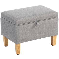 Fynco - 16L Linen Storage Ottoman Padded Footstool with Rubberwood Legs for Storage Box, Bed End, Shoe Bench, Seating, Light Grey