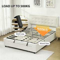 Fynco - Double Ottoman Bed Frame, with Front Drawer - Cream