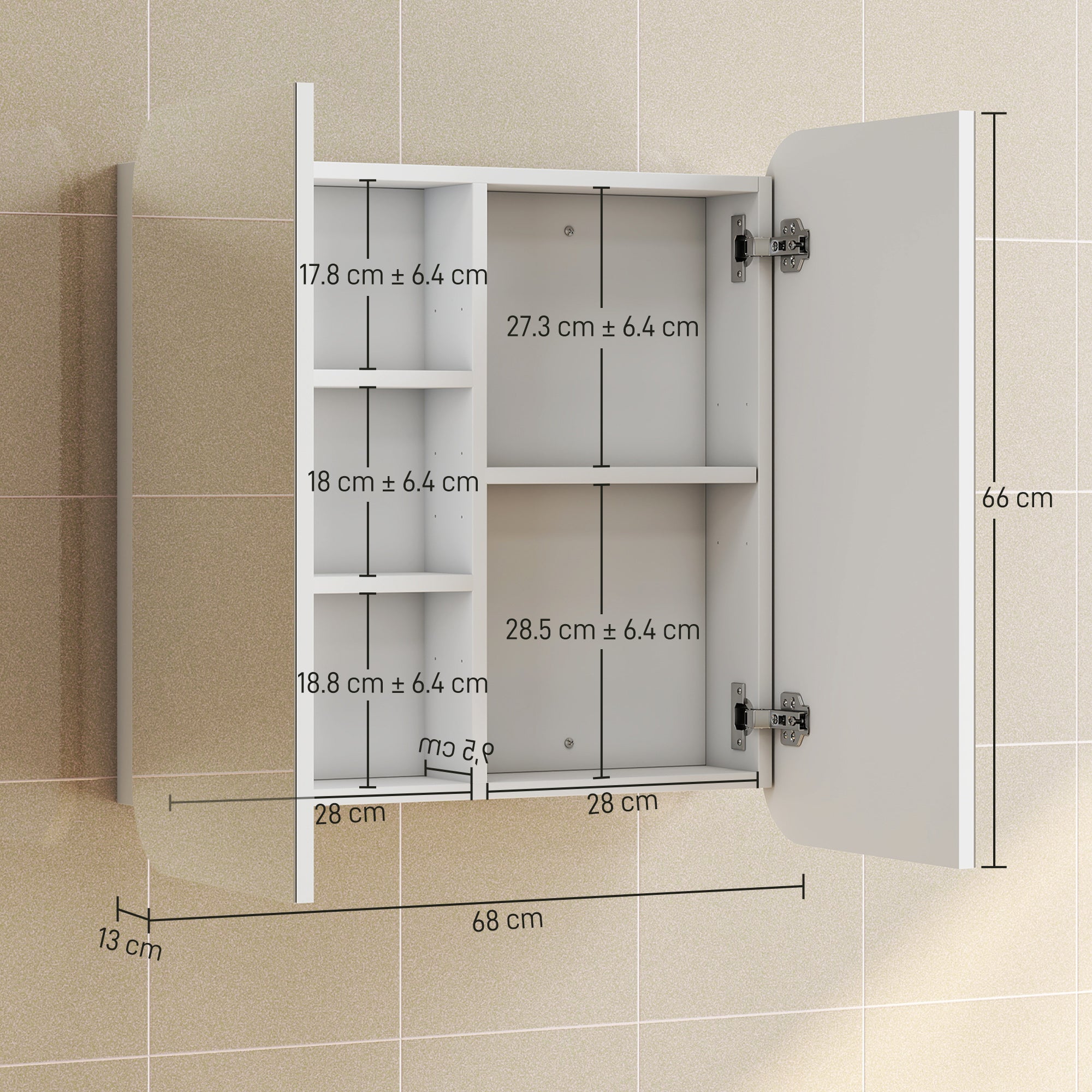 Fynco - Arched Bathroom Mirror Cabinet with Adjustable Shelves - White