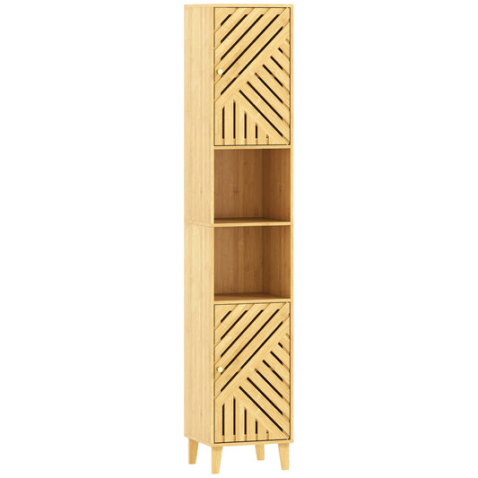 Fynco - Multi-Storage Bamboo Door Bathroom Cabinet - Natural Finish