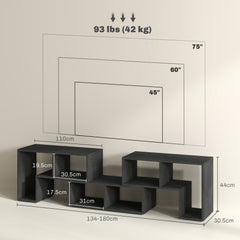 TV Stand for TVs up to 75 Inches, Free Combination TV Unit with Storage Shelves, Extendable Entertainment Centre for Living Room, Black Wood Grain