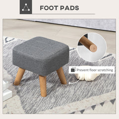 Linen-Look Square Padded Footstool - Grey