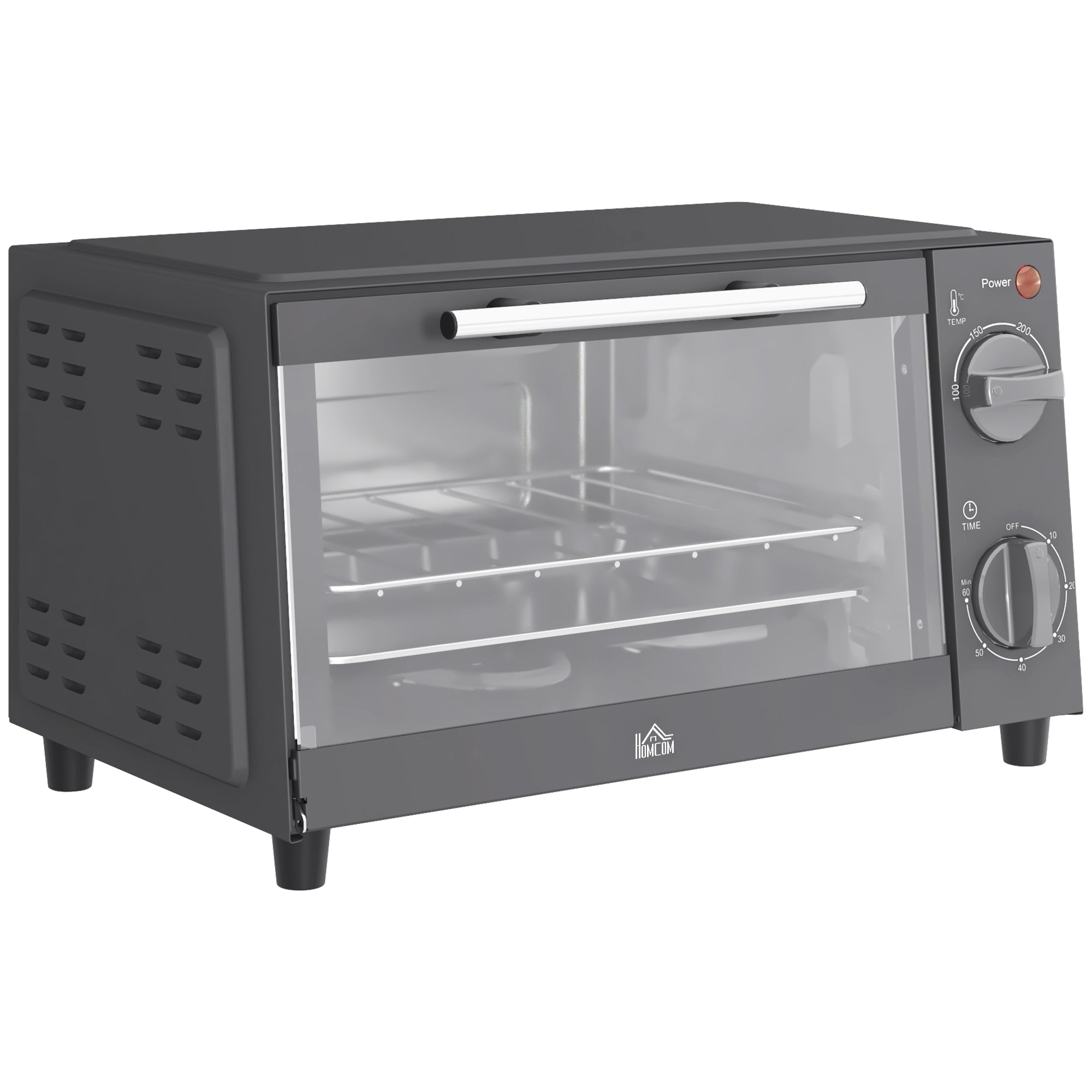Mini Oven, 9L Countertop Electric Grill, Toaster Oven with Adjustable Temperature, Timer, Dishwasher Safe Baking Tray and Wire Rack, 750W, Grey