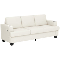Fynco - 3 Seater Sofa with USB Ports & Cup Holders - Cream White