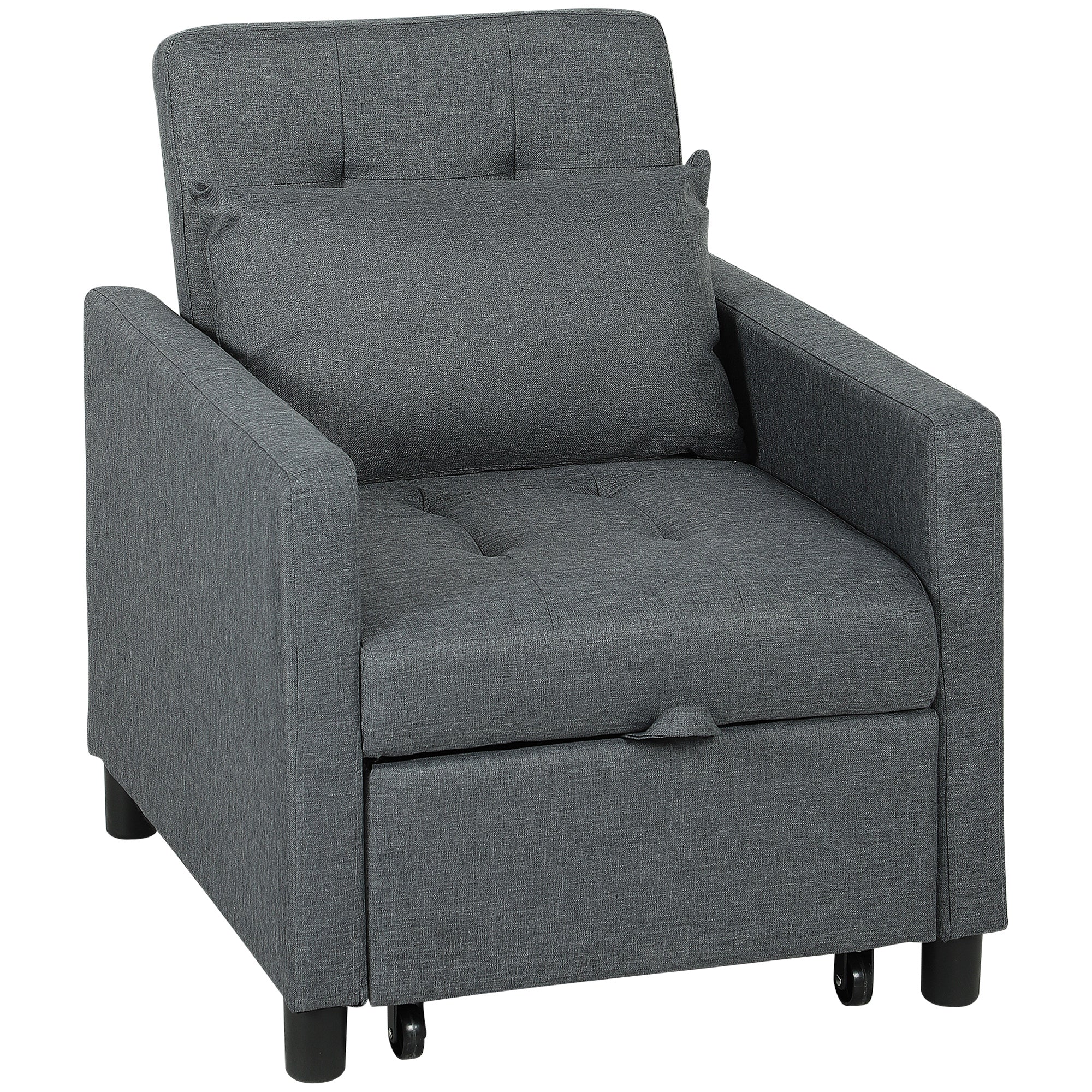 3-In-1 Chair Bed, Convertible Sleeper Chair with Adjustable Backrest, Pillow and Footrest for Living Room, Dark Grey