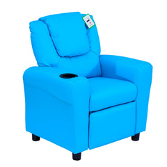 Kids Recliner Chair, PU Leather with Adjustable Backrest, Footrest, Padded Headrest, Blue