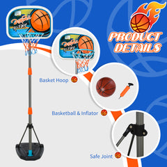 Kids Basketball Hoop and Stand Portable Basketball Stand Set w/ Ball Pump Netting Backboard Adjustable Height from 126 cm to 158 cm