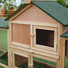 Large Rabbit Hutch Outdoor Wooden Guinea Pig Hutch with Run, 2 Storey Bunny House 210 x 45.5 x 84.5 cm