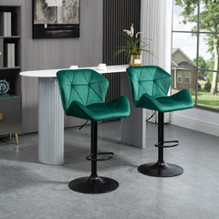 Bar Stools Set Of 2, Velvet-Touch Barstools with Metal Frame Footrest and Adjustable Height, Green
