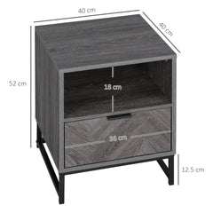 Bedside Table with Drawer and Shelf, Side End Table with Steel Legs for Living Room, Bedroom, Set of 2, Dark Grey