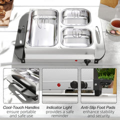 4.5L Stainless Steel Electric Buffet Server, with 3x Trays and Lids, Set of 2