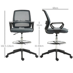 102.5-126cm Draughtsman Office Chair, with Footrest - Grey