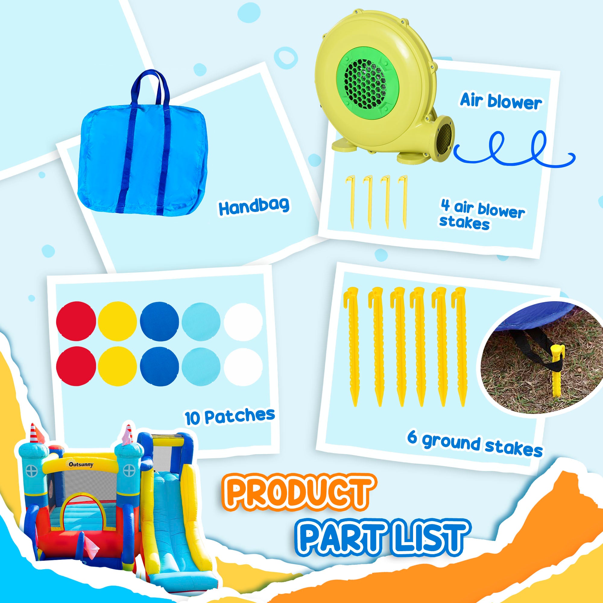 Fynco - 4 in 1 Kids Bouncy Castle Large Sailboat Style Inflatable House Slide Trampoline Water Pool Climbing Wall with Blower Carrybag for Kids Age 3-8, 2.65 x 2.6 x 2m