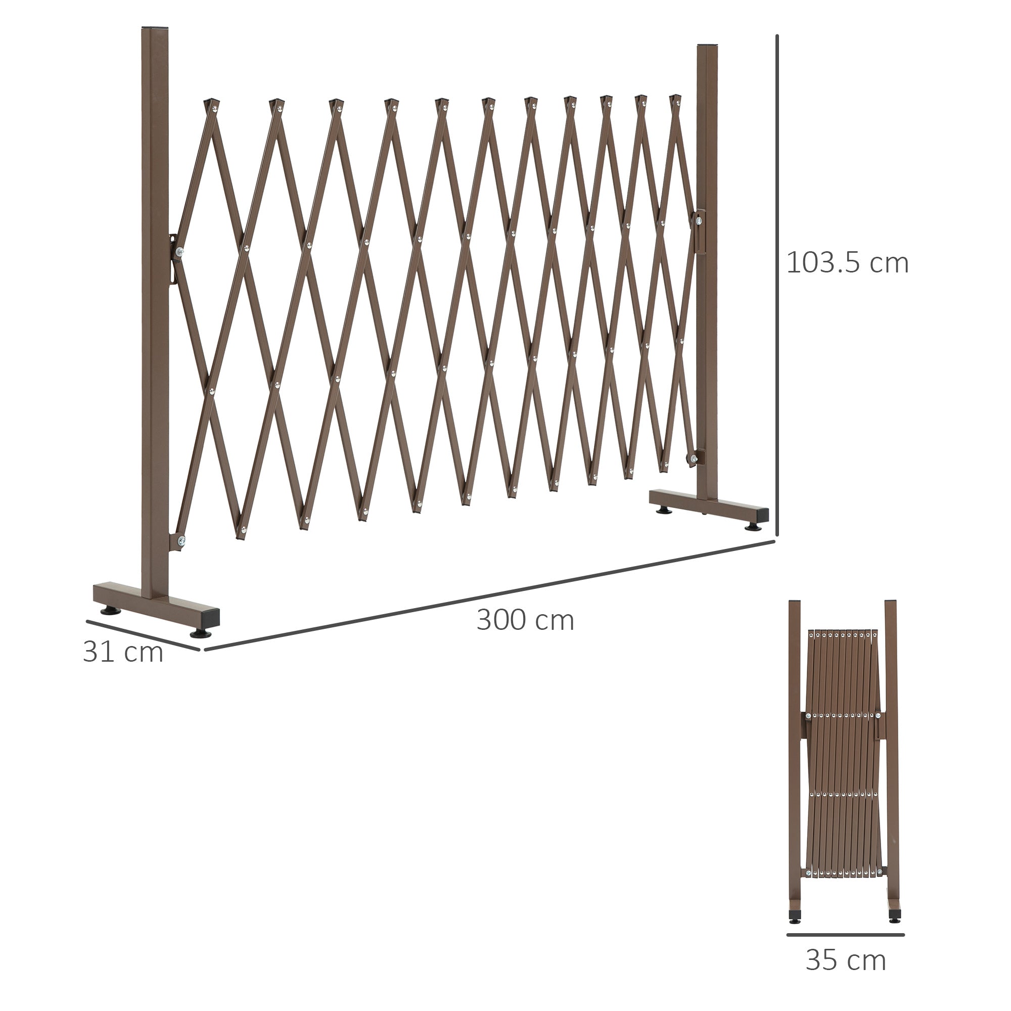Fynco - Set of 2 Expanding Garden Fencc, Aluminium Freestanding Foldable Picket Fence, 300cmx103.5 cm, Dark Brown