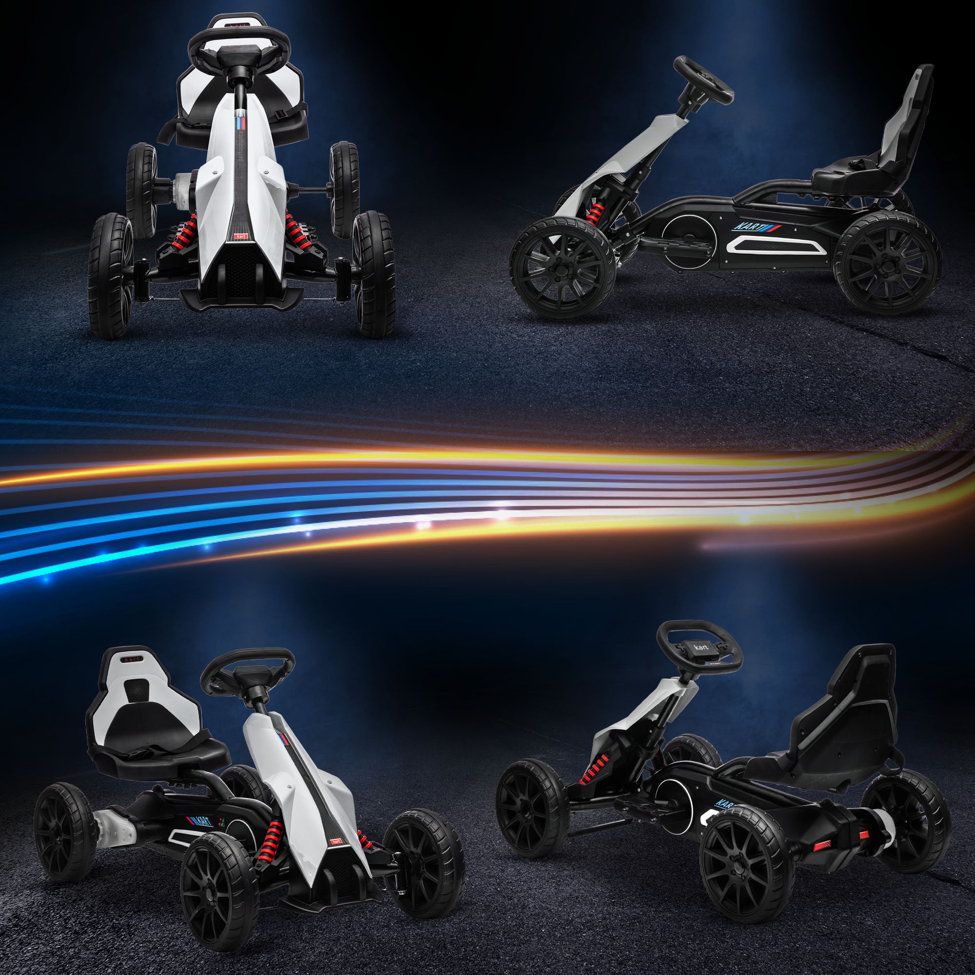 12V Electric Go-Kart for Kids, Ride-On Racing Go-Kart, with Forward and Reversing Functions, for Ages 3-8 Years - White