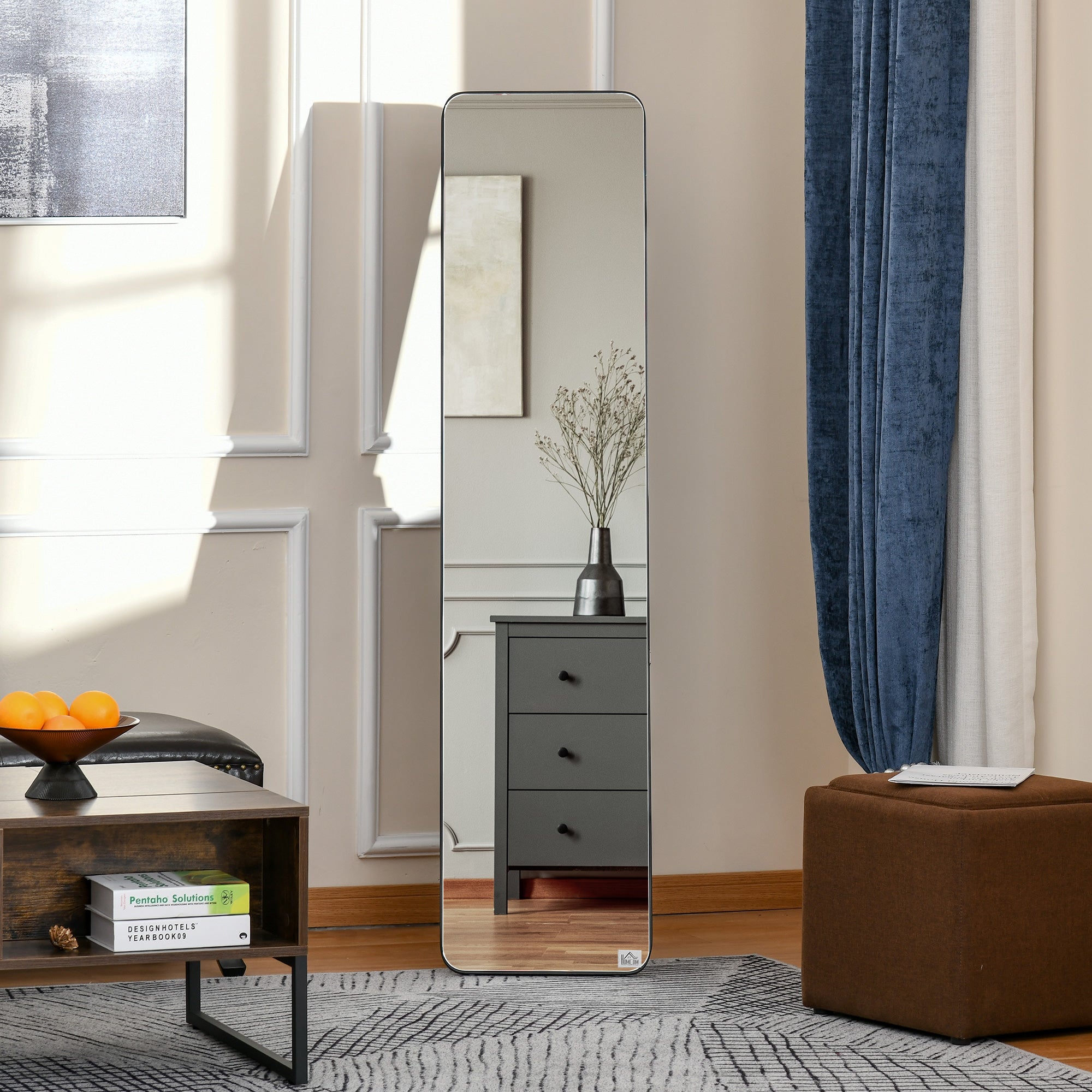 Full Length Mirror, 156 x 37 cm Rectangular Full Body Mirror with Stand, Floor Standing, Hanging or Leaning Against Wall for Bedroom Cloakroom, Black