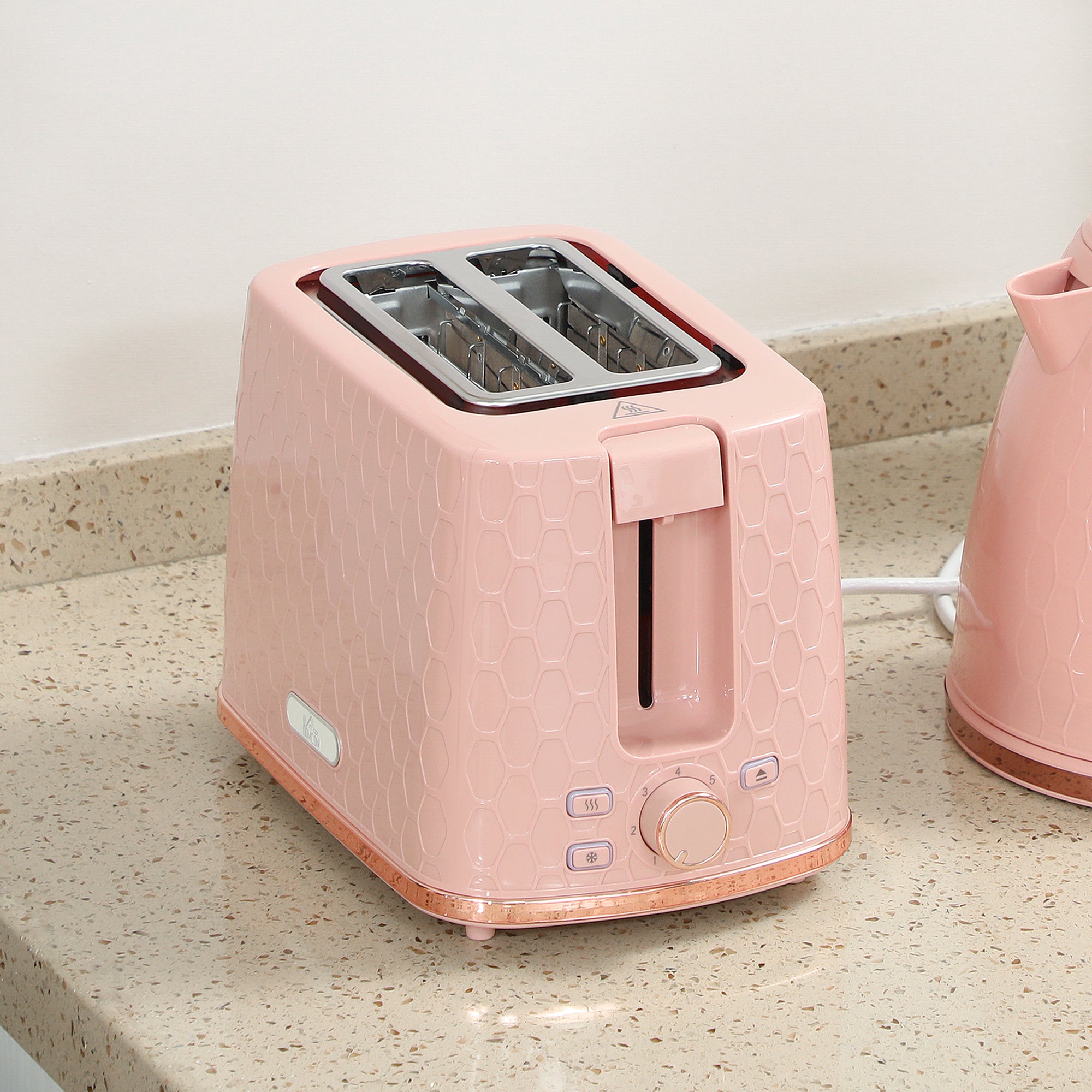 1.7L 3000W Fast Boil Kettle & 2 Slice Toaster Set, Kettle and Toaster Set with Auto Shut Off, Browning Controls, Light Pink