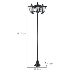 1.8m Traditional Victorian Style 3 Way Head Outdoor Garden Solar Post Lamp Sensor Dimmable LED Lantern Bollard Pathway IP44 – Black