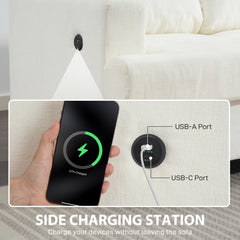 Fynco - 3 Seater Sofa with USB Ports & Cup Holders - Cream White